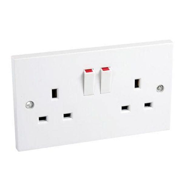 Electrical Socket Two Way DIY Socket Plug Wall Double Pole ideal for Home Indoor Offices Garages White