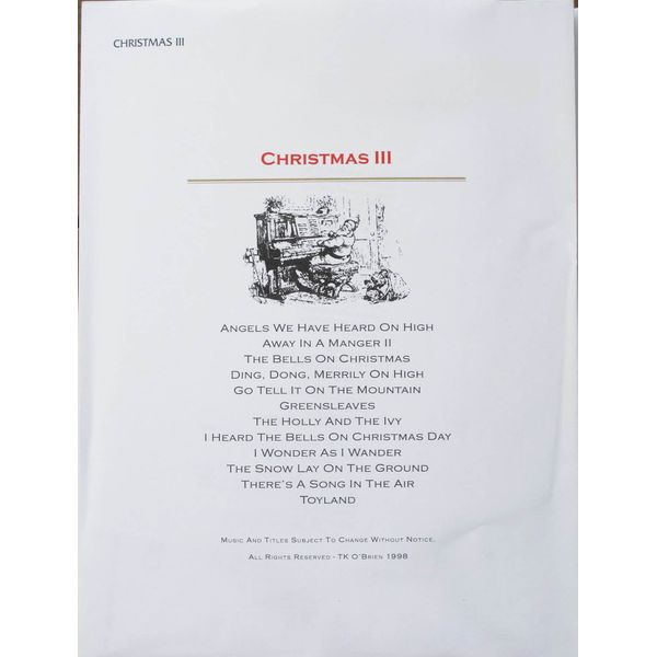 Christmas III Music Pack for TK O'Briens Lap Harp