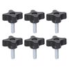 sourcing map 6pcs Star Knobs M6 x 20mm Male Thread Plastic 4-Star Stud Knob Hand Tightening Clamping Screw Replacement Threaded Handle, Black