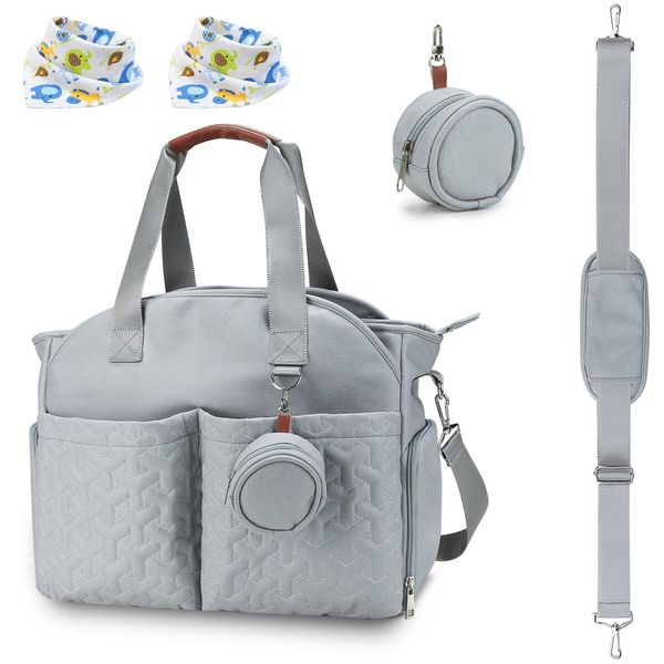 Breast Pump Bag Diaper Tote Bag with Detachable Shoulder Strap Side Pocket Free Baby Bibs Compatible with Spectra S1 S2 Medela - Light Blue