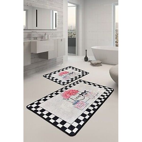 Bathroom Rugs Set 2 Pieces, Non Slip, Machine Washable, Digital Print (Parfume)