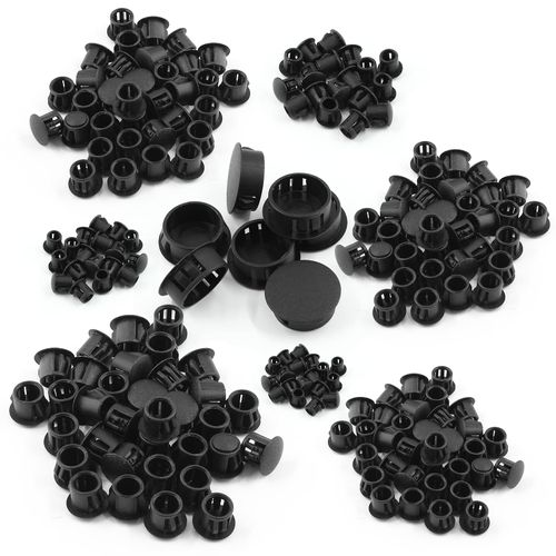 Suiwotin 350pcs 8 Sizes Plastic Hole Plugs Assortment, Flush Type Snap in Locking Tube Hole Plugs, 3/16", 1/4", 5/16", 3/8", 1/2", 5/8", 3/4", 1" Furniture Post Pipe Insert End Caps (Black)