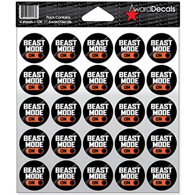 Award Decals Beast Mode Sticker Set (100 Decals) The Original Award Decals Premium 20mil Thick 1" Helmet Decals Made in The USA Since 1976