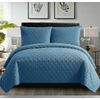 3 Piece Inspiration Quilted Bedspread Embossed Pattern Comforter Bedding Set Bed Throw with Pillow Case (Blue, Super King)
