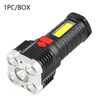 1pc 5LED Rechargeable Flashlight Camping Spotlight with Side Light – 3 Modes