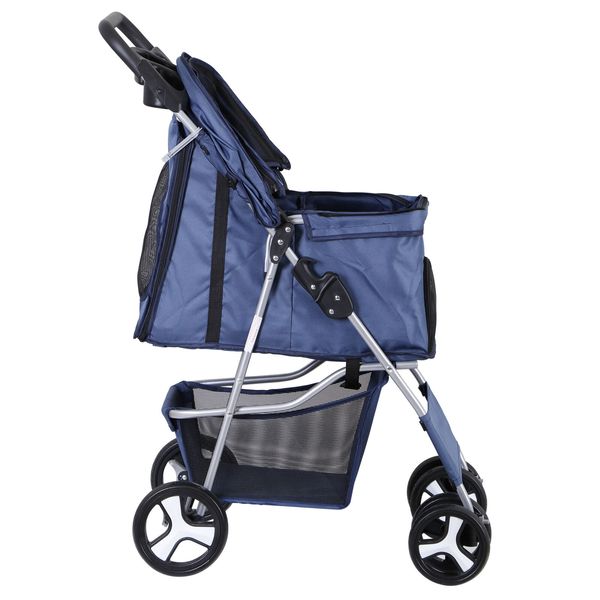 Compact Navy Blue Pet Stroller with Mesh Windows and Quality Upgrades