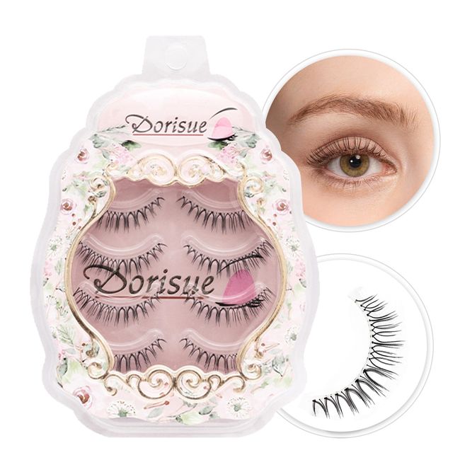 Dorisue Eyelashes natural look 3D lightweight Natural short eyelashes Perfect for Everyday lashes Handmade lashes with Hight Quality 4 pack E3