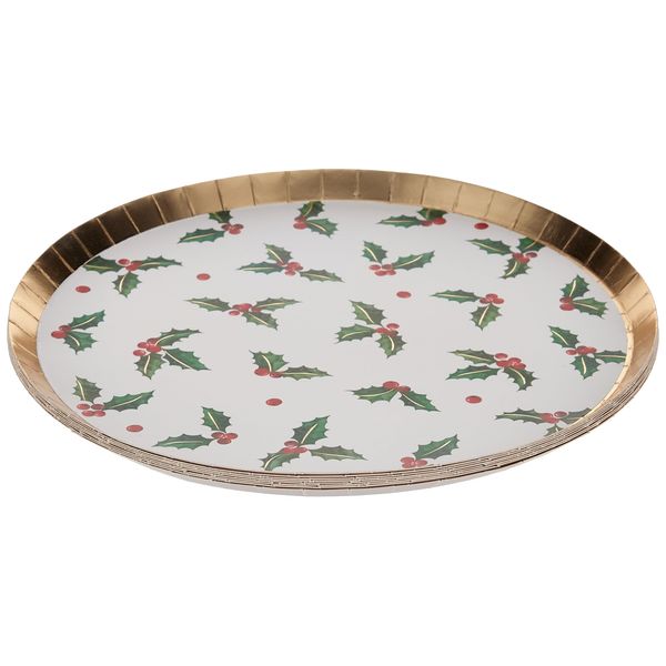 Ginger Ray Christmas Holly with Berries Gold Paper Party Plates 8 Pack,24 centimeters