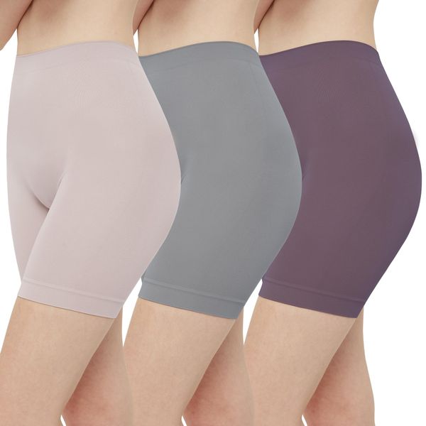 INNERSY Anti Chafe Shorts Women Slip Shorts for Under Dresses Summer Chub Rub Pants Pack of 3 (L, Grey/Purple/Lilac Ash)