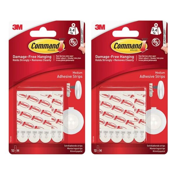 UKDD® Command Medium Adhesive and Refill Strips Damage-free hanging 17021P (2 Pack = 20 Adhesive Strips)