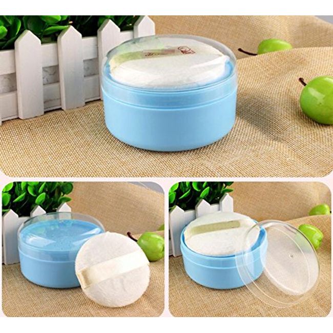 1PCS Empty Storage Body Talcum Powder Container with Sifter and Powder  Puffs Make-up Loose Powder Box Case Holder for Home and Travel(Blue)