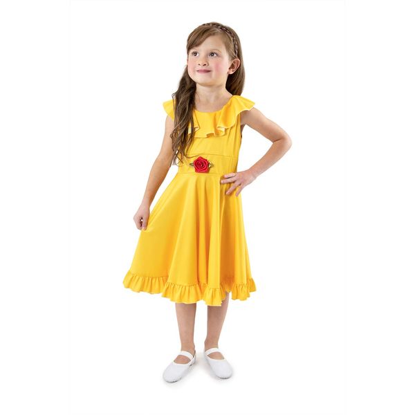 Little Adventures Yellow Beauty Princess Twirl Dress (Large Size 8) - Machine Washable Child Pretend Play and Party Dress with No Glitter