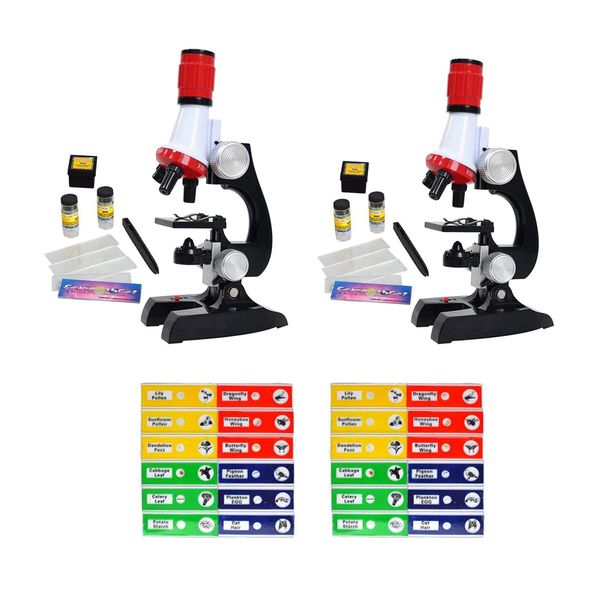 Science Kits for Kids Beginner Microscope with LED 100X 400X and 1200X-Include Sample Prepared Slides (2)