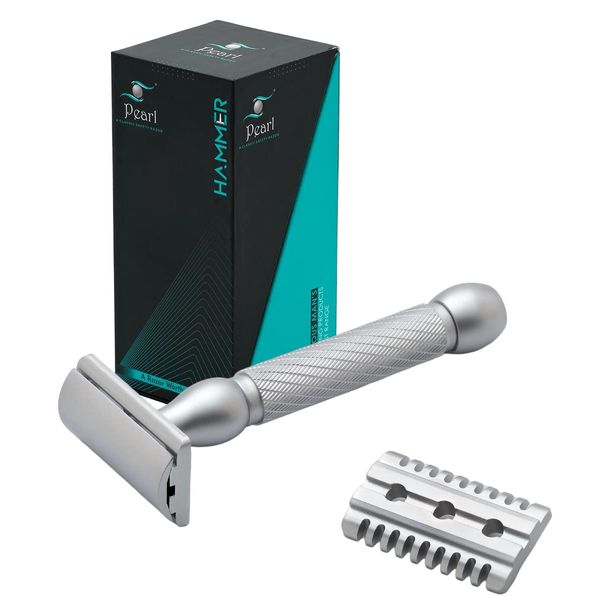 Pearl Shaving Double Edge Close & Open Comb Safety Razor for Men (Hammer) Made from 100% Brass -Reusable Ecofriendly DE shaving Razor for Men | Premium Single Blade Razor for Men Razor | Classic & Traditional Shaving Kit for Men |Men's Safety Shaving Razo