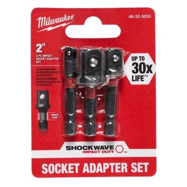 Milwaukee 48-32-5033 Power Drill Bit Extensions Shockwave Socket Adapter Set, 1/4"