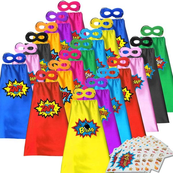 ADJOY Superhero Capes and Masks for Kids with Decorative Stickers - Halloween Party Dress Up Super hero Costume 20 Packs