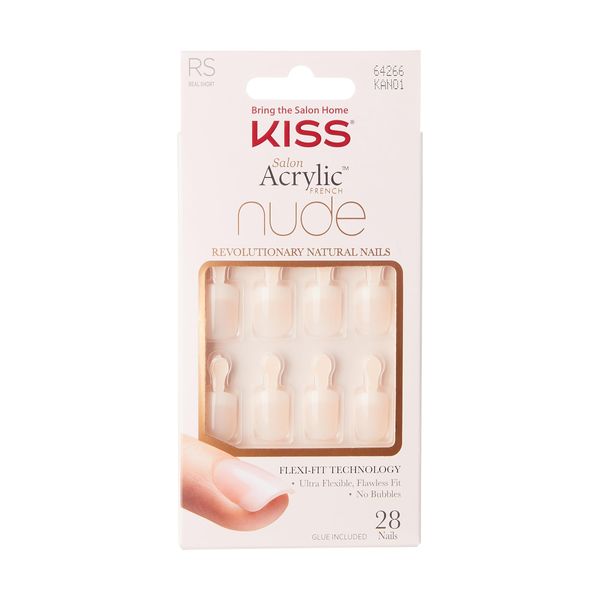 KISS Salon Acrylic French Nude Collection, Breathtaking, Real Short Length Nude Fake Nails, Includes 28 False Nails, Nail Glue, Nail File, and Manicure Stick