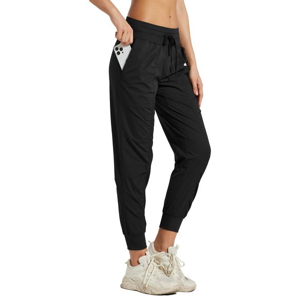 WILLIT Jogginghose Damen Studio Jogger Tanzhose Wanderhose Reisehose Gestreift Workout Lounge Kordelzug Hose mit Taschen Schwarz M