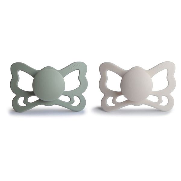 FRIGG Butterfly Anatomical SilkySoft Silicone Baby Pacifier | Made in Denmark | BPA-Free (Sage/Silver Gray, 6-18 Months)