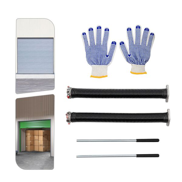 Pair Industrial Garage Door Torsion Springs with Non-Slip Winding Bars & Gloves