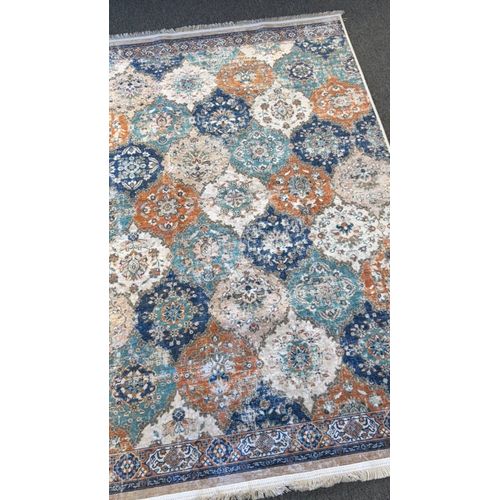 Alfa Rich 5x7 Area Rug, Ultra-Thin Boho Blue Beige Cream Rug, Non-Slip, Washable