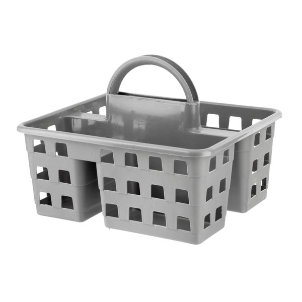 HOMESHOPA Utility Plastic Shower Caddy Basket Organiser with 3 Compartment & Handle, Portable Kitchen Cleaning Supply Handy Storage Tidy Tote Tray Carry Bucket for Bathroom, Kitchen, Dorm Room (Grey)