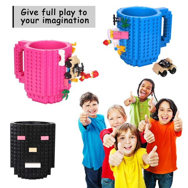 HoitoDeals 1Pcs Blue Building Bricks Puzzle Mugs Construction Blocks For DIY Coffee Tea Cup Gift Item