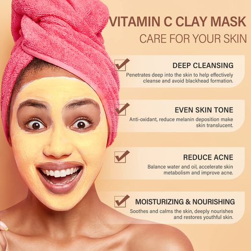 Turmeric Vitamin C Clay Mask, Deep Cleansing Face Mask, Skin Care, Improves Blackheads, Acne, Dark Spots and Evens Skin Tone.Face Mask Controls Oil and Refines Pores