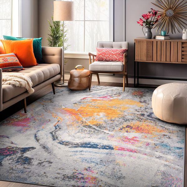 Rugs for Sale 5x7 Distressed Abstract Watercolor Stain Resistant Soft Area Rugs