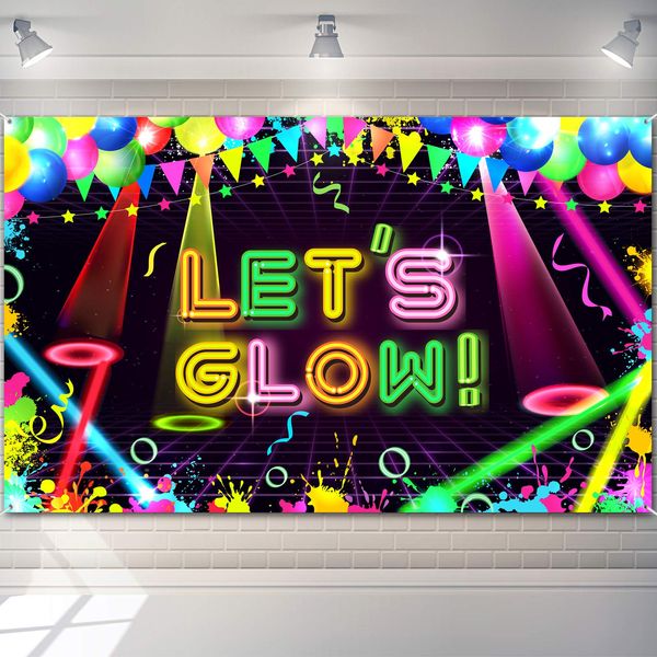 Neon Glow Party Backdrop Fabric Let Glow Background Glow Party Themed Backdrop Halloween Neon Birthday Party Decorations for Neon Themed Party Birthday Party, 5.9 x 3.6 Ft