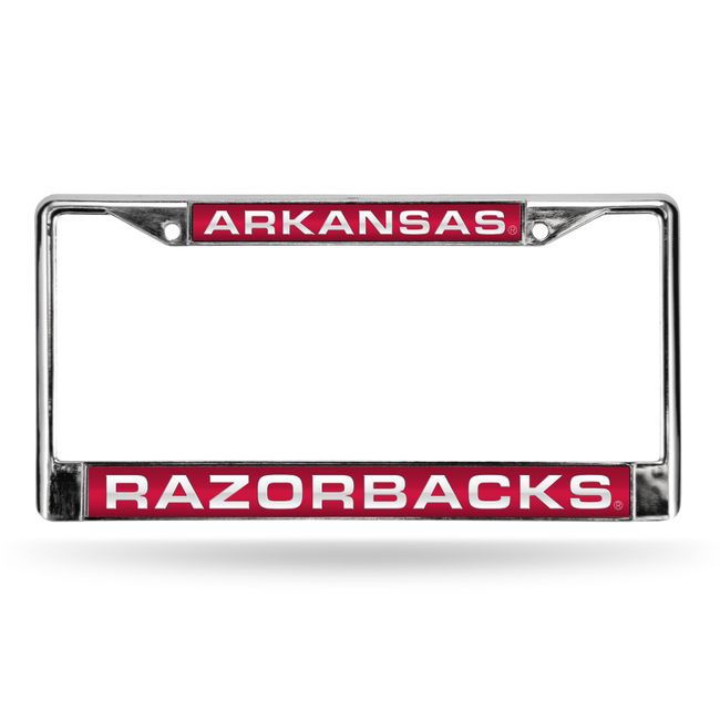 Rico Industries NCAA Arkansas Razorbacks - Red Insert Laser Cut Inlaid Standard Chrome License Plate Frame , 6 x 12.25-inches