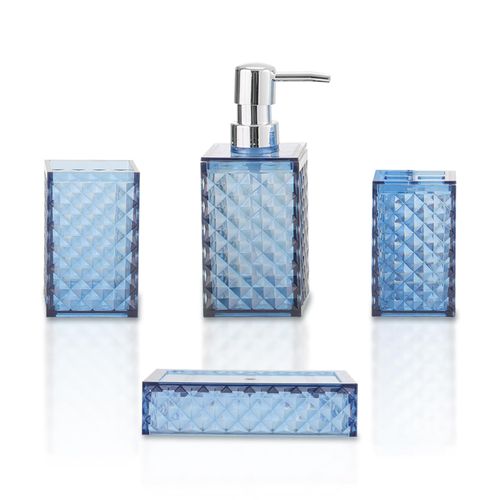 Liuonnam Bathroom Accessories Set 4-Piece Plastic Gift Set with Toothbrush Holder, Toothbrush Cup, Soap Dispenser, Soap Dish(Dark Blue)