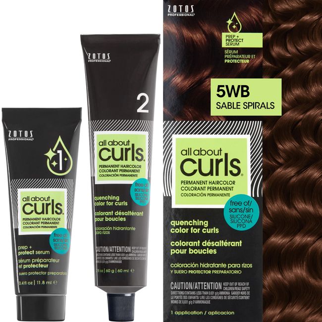 All About Curls 5WB Sable Spirals Permanent Hair Color (Prep + Protect Serum & Hair Dye for Curly Hair) - 100% Grey Coverage, Nourished & Radiant Curls