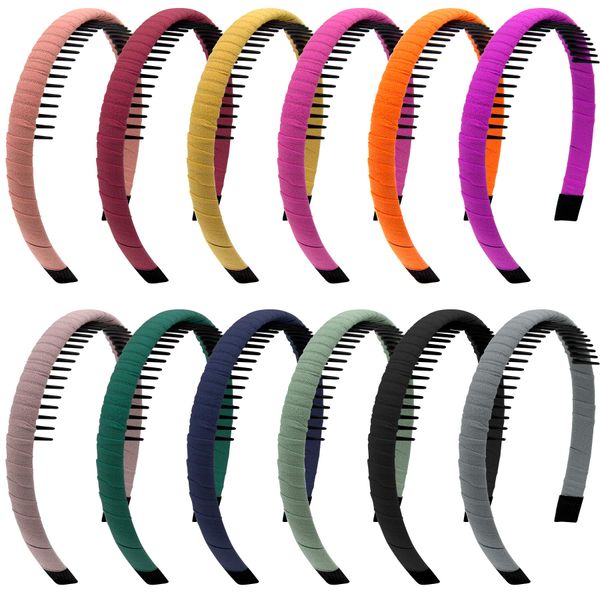 Duufin 12 Pieces Teeth Comb Headband Non-slip Hair Headbands Colorful Teeth Headbands for Girls and Women, 12 Colors