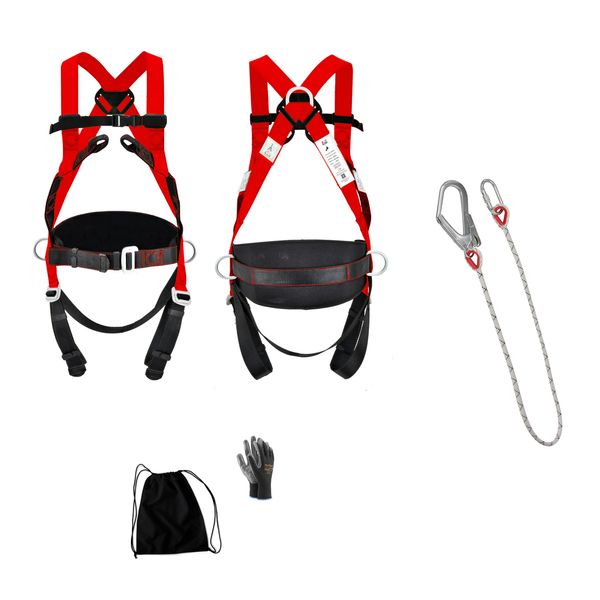 Absturzsicherung SET Auffanggurt XXXL extra Groß EN361 + Halteseil 1,6m Fallschutz Baumpflege, Gerüst, Bühne