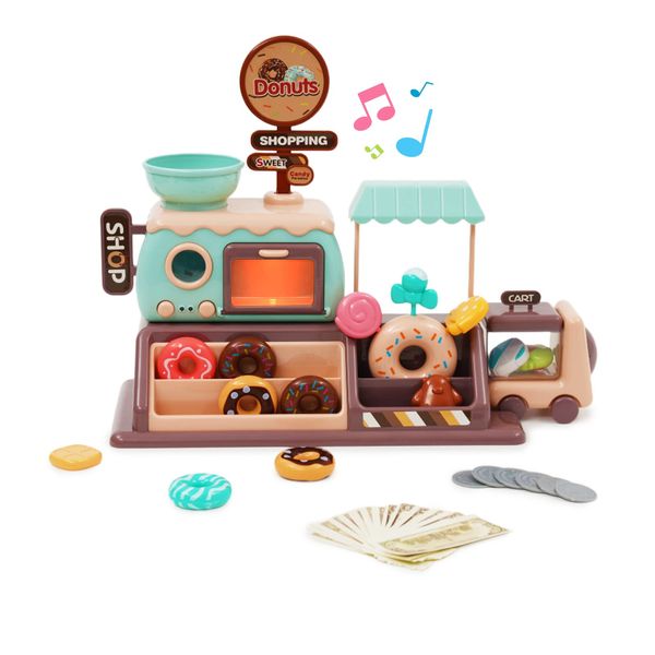 Pretend Play Toy Donut Shop for Boys and Girls with Donut Maker Machine,Fake Donuts,Candy with a Oven