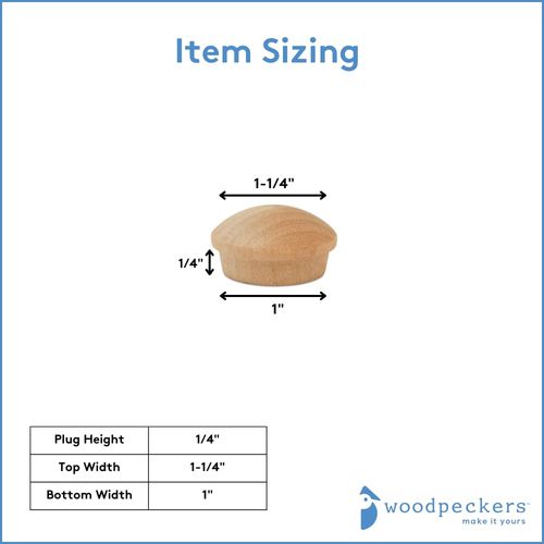 Wood Hole Plugs 1 inch, Pack of 25 Maple Button Top Wood Plugs for Screw Holes, by Woodpeckers
