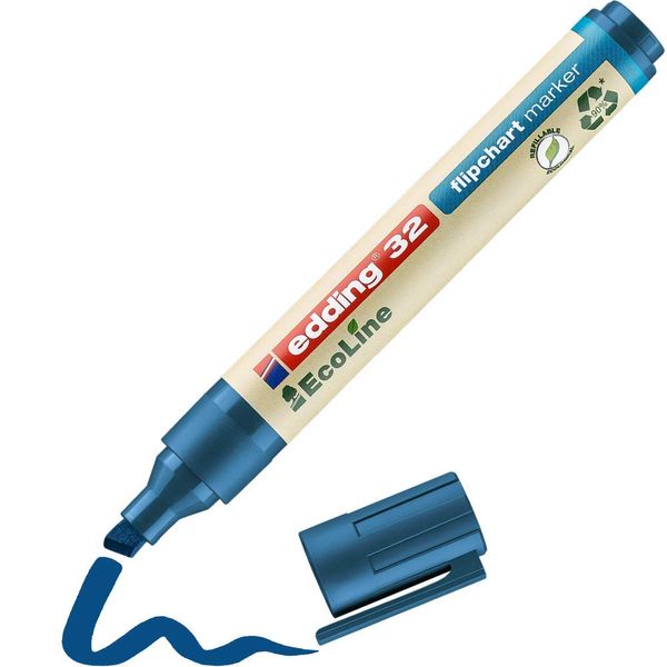 edding 32 Ecoline flipchart marker - blue - 1 pen - chisel nib 1-5 mm - marker for writing, drawing and marking on flipchart paper - does not bleed through - does not dry out - refillable