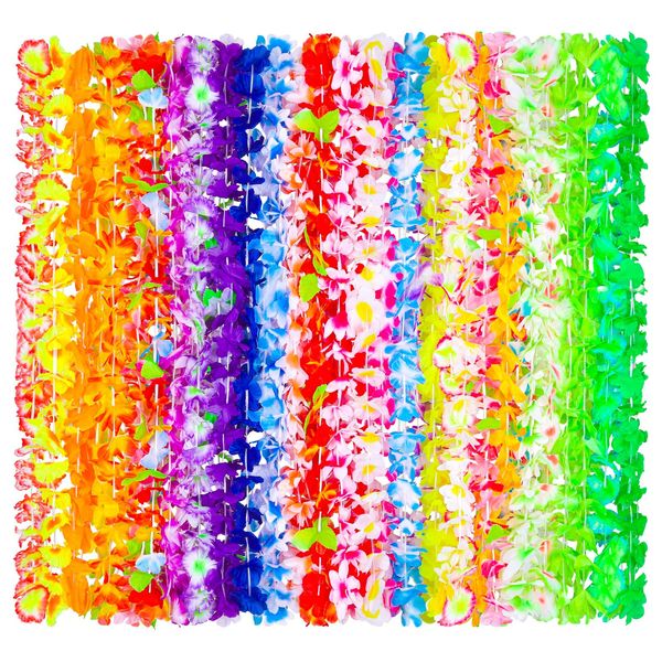 ADXCO 36 Pieces Hawaiian Leis Tropical Flower Necklace 36 Styles Hawaiian Leis Bulk Luau Leis for Tropical Hawaiian Party Luau Party Beach Party Favor Supplies