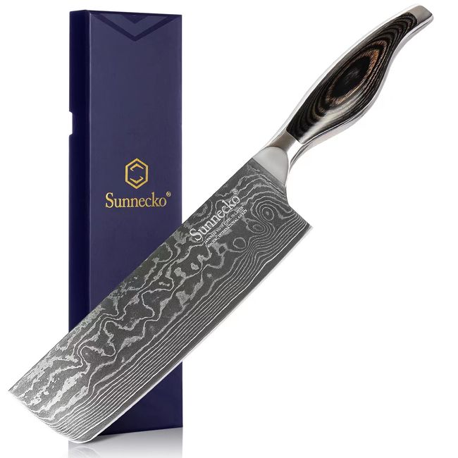 Sunnecko Damascus 73-Layer Kitchen Knife, Vegetable Knife, 7.1 inches (180 mm), Kitchen Knife, Cuts Well For Home Use, Double-edged Knife, Stainless Steel, High Quality, Gift