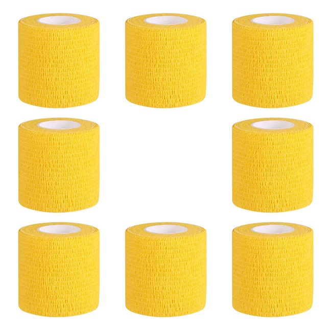 Cohesive Bandage 5cm x 4.5m 8 Pack Self Adhesive Bandage Wrap Breathable Bandage Tape Athletic Elastic Self Adherent Wrap for Sports Injury,Wrist, Knee, Ankle Sprains and Swelling (Yellow)