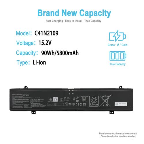 90Wh C41N2109 Replacement Laptop Battery for ASUS Rog Flow X16 GV601RE GV601RM GV601VU ROG Strix G16 G614J G614JV Rog Strix G18 G814JU G814JV ROG Zephyrus M16 GU604V GU604VY Series 5800mAh 15.2V