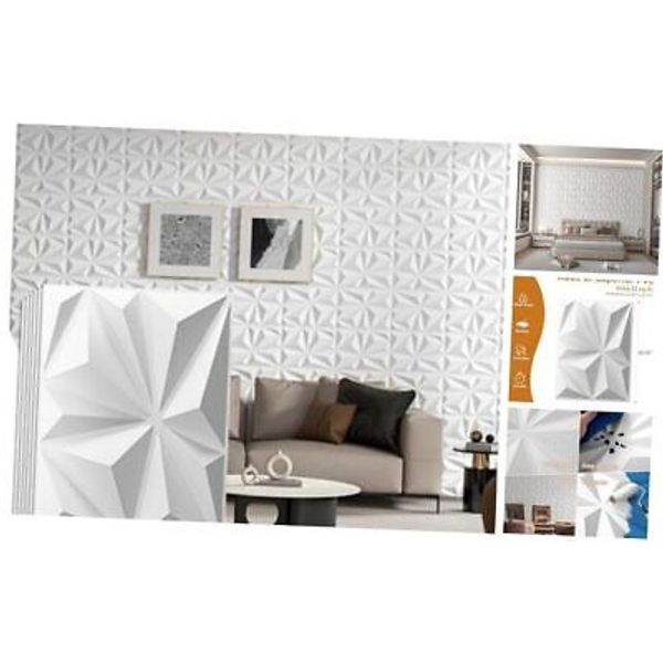 24-Pack 3D Wall Panels Diamond for Interior Wall Decor, Decorative PVC White