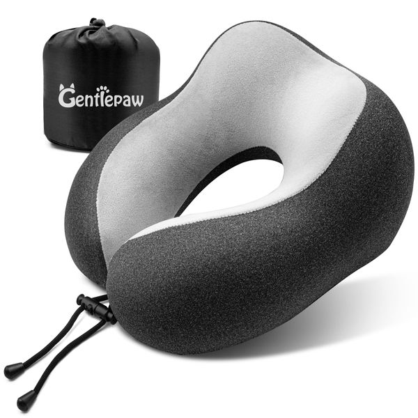 Gentlepaw Travel Pillow - Memory Foam Neck Pillow for Adults, Kids, Children, Convenient & Portable U Shaped Pillows, Airplane pillow for Home, Office, Camping, Travelling, Sleeping (Black)