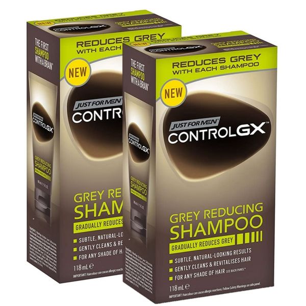 Just For Men Control GX Grey Reducing Shampoo für graues Haar, mit Kokosöl & Aloe Vera, neue verbesserte Formel – alle Farbtöne, 118 ml - 2er Pack