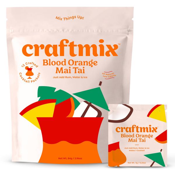 Craftmix Blood Orange Mai Tai, Makes 12 Drinks, Skinny Cocktail Mixers, Instant Mix Mocktail Kit, Real Fruit, Vegan Low-Carb Non-GMO, Dairy Free, Gluten-Free, Easy to Mix