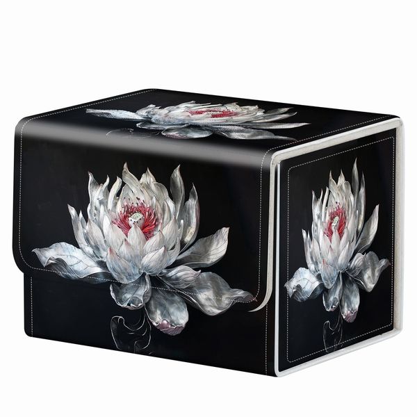 Strong Magnet Card Case Deck Box Mtg Card Box Playing Card Box Magic Deck Box Tcg Up to 200 Cards Creative Pattern Trading Card Storage Box for Collectible Card Games, White Lotus Silk Flower