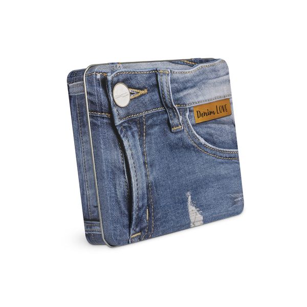 Gütermann Creativ Denim-Box mit 12 Spulen Profi-Jeansfaden Denim 100 m, 5 Jeans-Nähmaschinennadeln von Schmetz und 3 Kunstleder-Labels Dortex. Aufbewahrungsdose im coolen Denim, mehrfarbig, 799782