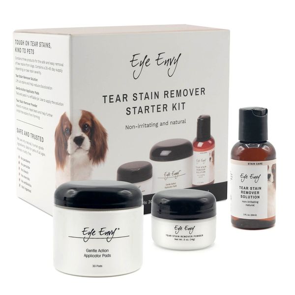 Eye Envy Dog Tear Stain Remover Starter Kit | Tear Stain Essentials in one kit at a 2-Step System | Lasts 30-45 Days | Solution 2 fl.oz