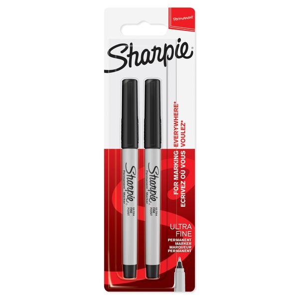 Sharpie Permanent Markers | Ultra Fine Point for Precise Marks | Black Ink | 2 Marker Pens